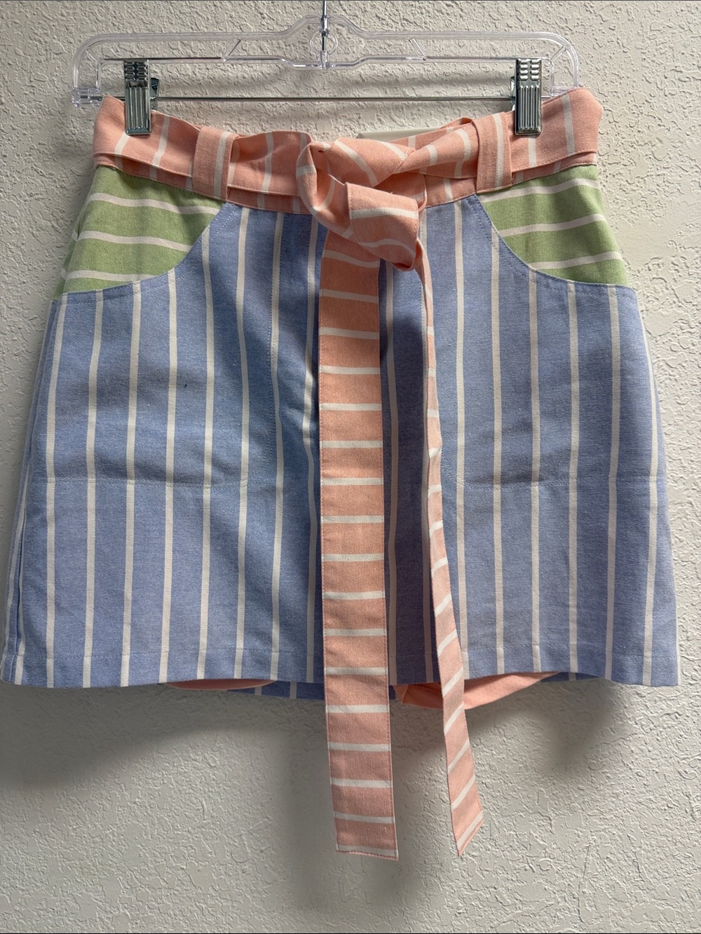 NWT English Factory Striped Cotton Blend Mini Skirt Skort w Belt - Pastel SM